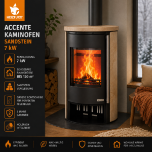 Panadero Oval 1 Kaminofen 8,7 kW – Stahl Schwarz, raumluftunabhängig mit Vermiculite-Brennraum