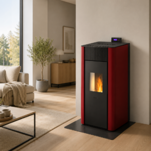 Freepoint Amaranto Pelletofen 8,5 kW – Stahl Bordeaux, vollautomatisch mit WLAN