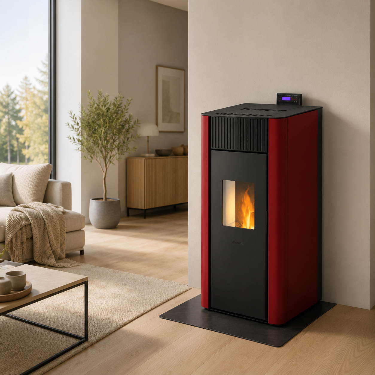 Freepoint Amaranto Pelletofen 8,5 kW – Stahl Bordeaux, vollautomatisch mit WLAN – Bild 4