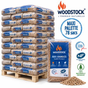 WOODSTOCK Holzpellets Palette mit 78 Säcken – 100 % Nadelholz, DINplus und NF, Heizwert 4,8–5,3 kWh/kg