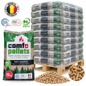 Comfo Holzpellets Palette mit 65 Säcken à 15 kg (975 kg) – 100 % Nadelholz, ENplus A1, DINplus und PEFC