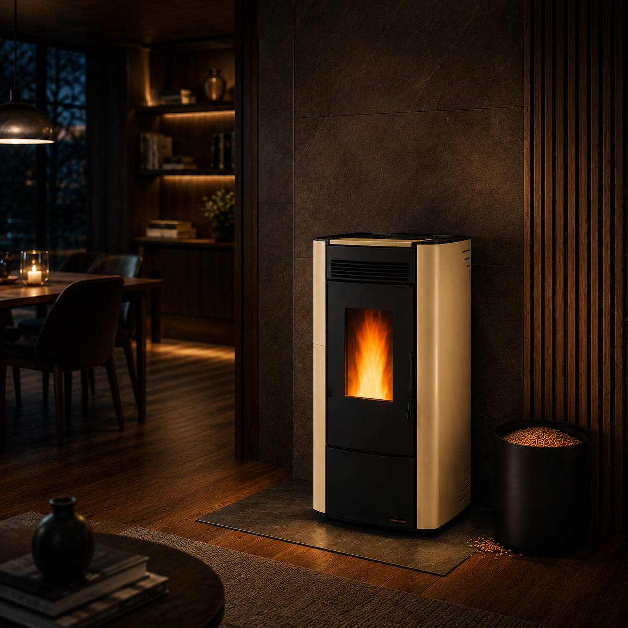 Firefix Ketty Pelletofen 6,3 kW – Schwarz-Beige, Zeitbrand mit Scheibenspülung – Bild 3
