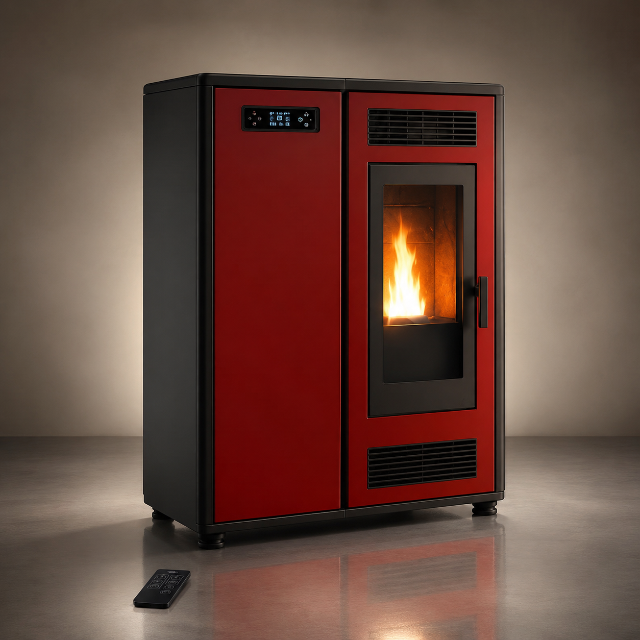 Sannover Slim Astral Luft-Pelletofen 10,6 kW – Bordeaux, extra flach mit Fernbedienung – Bild 5