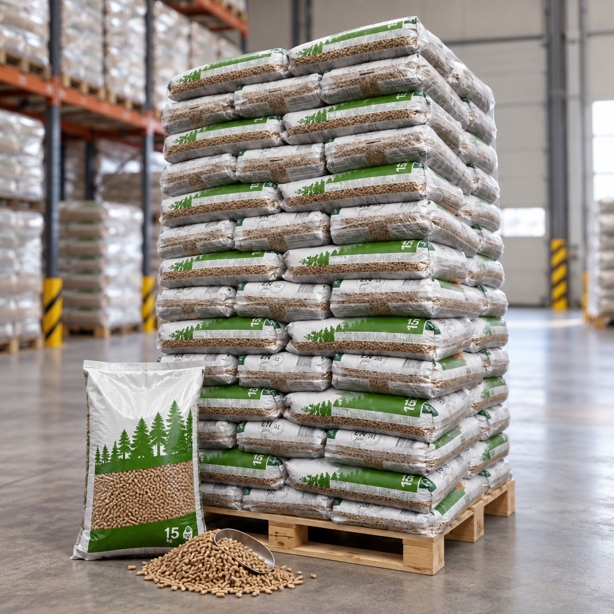 DIN Pellets Holzpellets Palette mit 65 Säcken à 15 kg (975 kg) – 100 % Nadelholz, DINplus – Bild 3