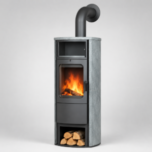 Hark Opera-B Dauerbrand-Kaminofen 7 kW – cremefarbene Ofenkacheln, Automatik und Warmhaltefach