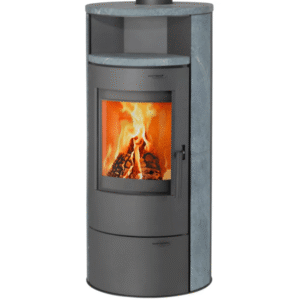 Thermia München V3 Dauerbrand-Kaminofen 7 kW – Speckstein-Verkleidung, gussgrau, mit Verbrennungsautomatik