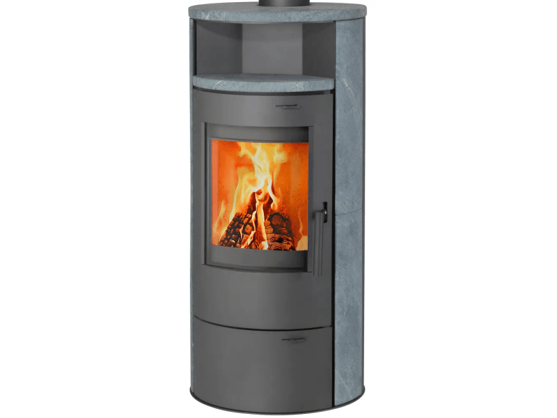 Thermia München V3 Dauerbrand-Kaminofen 7 kW – Speckstein-Verkleidung, gussgrau, mit Verbrennungsautomatik