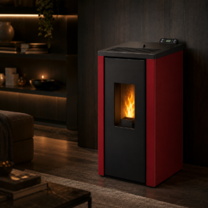 Freepoint Amaranto Pelletofen 8,5 kW – Stahl Bordeaux, vollautomatisch mit WLAN