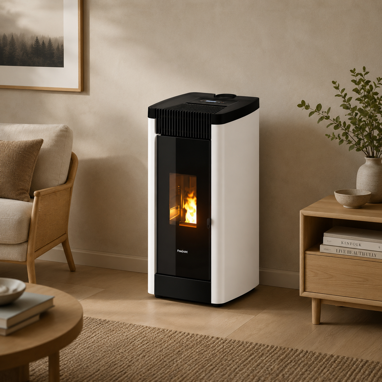 Freepoint STEE Pelletofen 8,5 kW – Stahl Weiß mit WLAN und Gussbrennraum – Bild 3