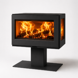 Panadero Harmonie 3V Kaminofen 7,9 kW – Stahl Schwarz Metallic, breite Bauform mit großem Sichtfenster