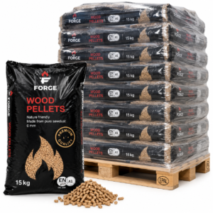 Forge Premium Holzpellets Palette mit 84 Säcken à 15 kg (1260 kg) – 100 % Nadelholz, ENplus A1