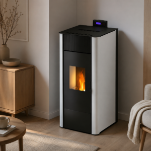 Freepoint Tesis wasserführender Pelletofen 22,8 kW – Weiß, für große Wohnbereiche mit Fernbedienung