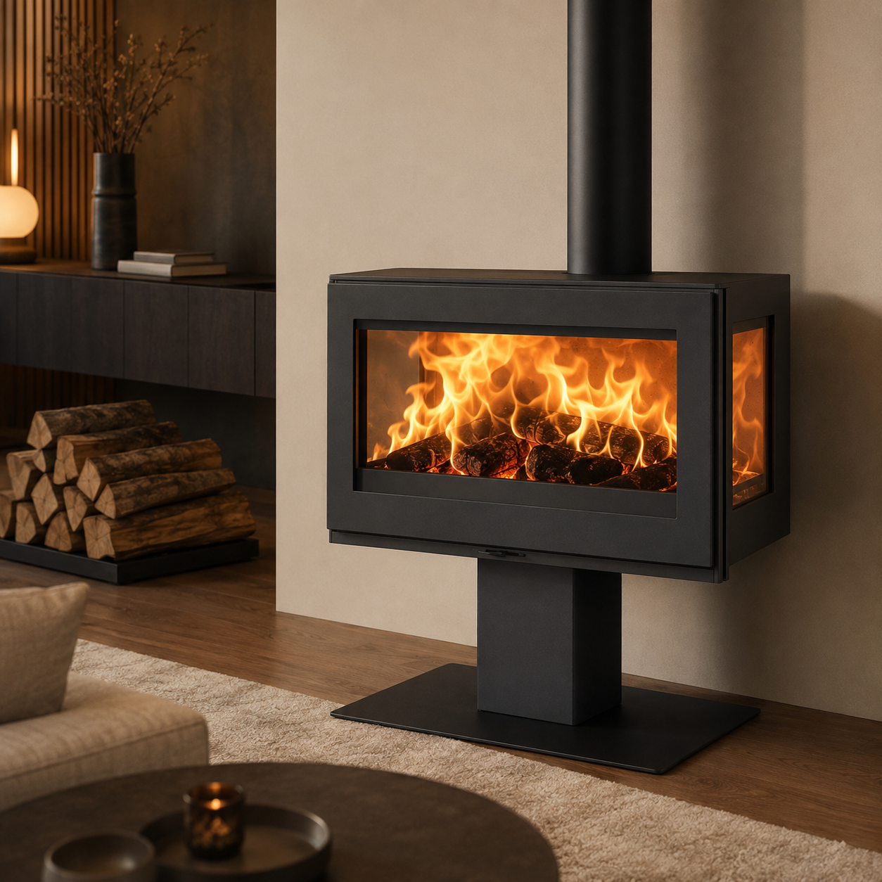 Panadero Harmonie 3V Kaminofen 7,9 kW – Stahl Schwarz Metallic, breite Bauform mit großem Sichtfenster – Bild 4