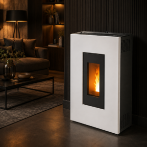 PEGASO Madison Pelletofen 5,3 kW – Stahl Weiß mit Automatik und Fernbedienung