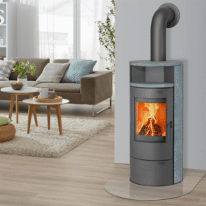 Thermia München V3 Dauerbrand-Kaminofen 7 kW – Speckstein-Verkleidung, gussgrau, mit Verbrennungsautomatik