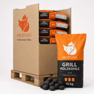 Heizfuxx Grillbriketts Hartholz-Holzkohle – 200-kg-Palette, 20 Säcke à 10 kg, Gastro-Qualität