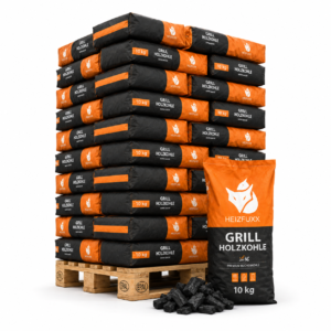 Heizfuxx Grillbriketts Hartholz – 600-kg-Palette, 60 Säcke à 10 kg, Gastro-Qualität, Körnung 30–50 mm