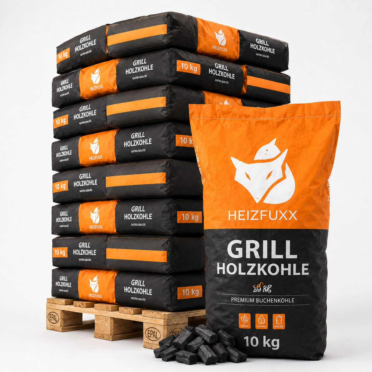 Heizfuxx Grillholzkohle in Gastro-Qualität – 360-kg-Palette, 36 Säcke à 10 kg, Hartholz, Körnung 20–80 mm – Bild 6