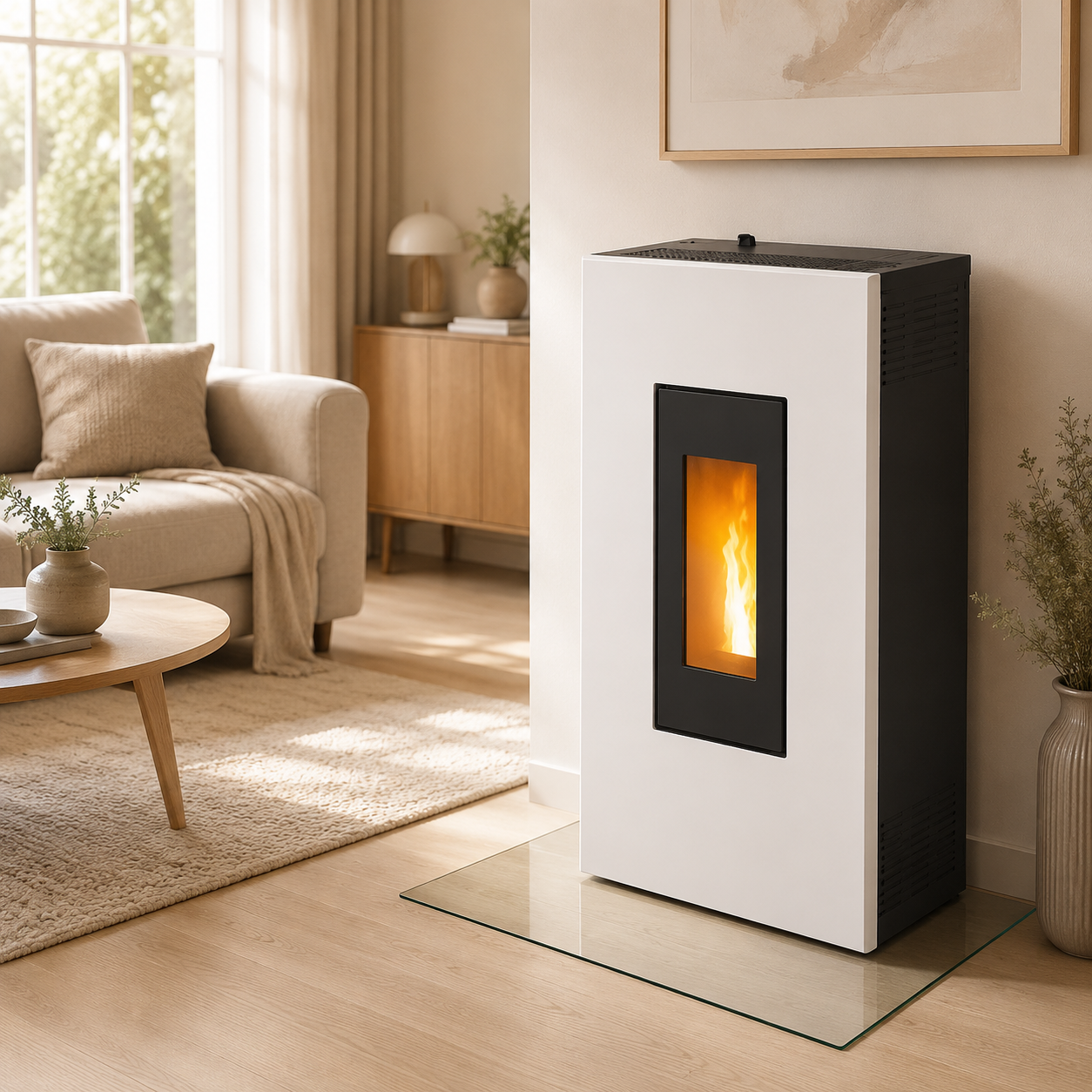 PEGASO Madison Pelletofen 5,3 kW – Stahl Weiß mit Automatik und Fernbedienung – Bild 5