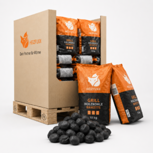 Heizfuxx Grillbriketts Hartholz-Holzkohle – 200-kg-Palette, 20 Säcke à 10 kg, Gastro-Qualität