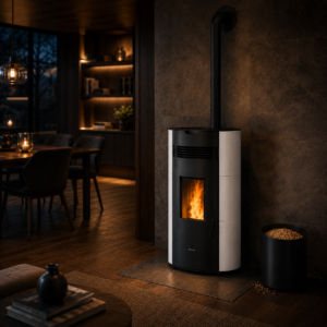 Justus Norta Pelletofen 8 kW – Taupe, raumluftunabhängig mit Vollautomatik und Fernbedienung