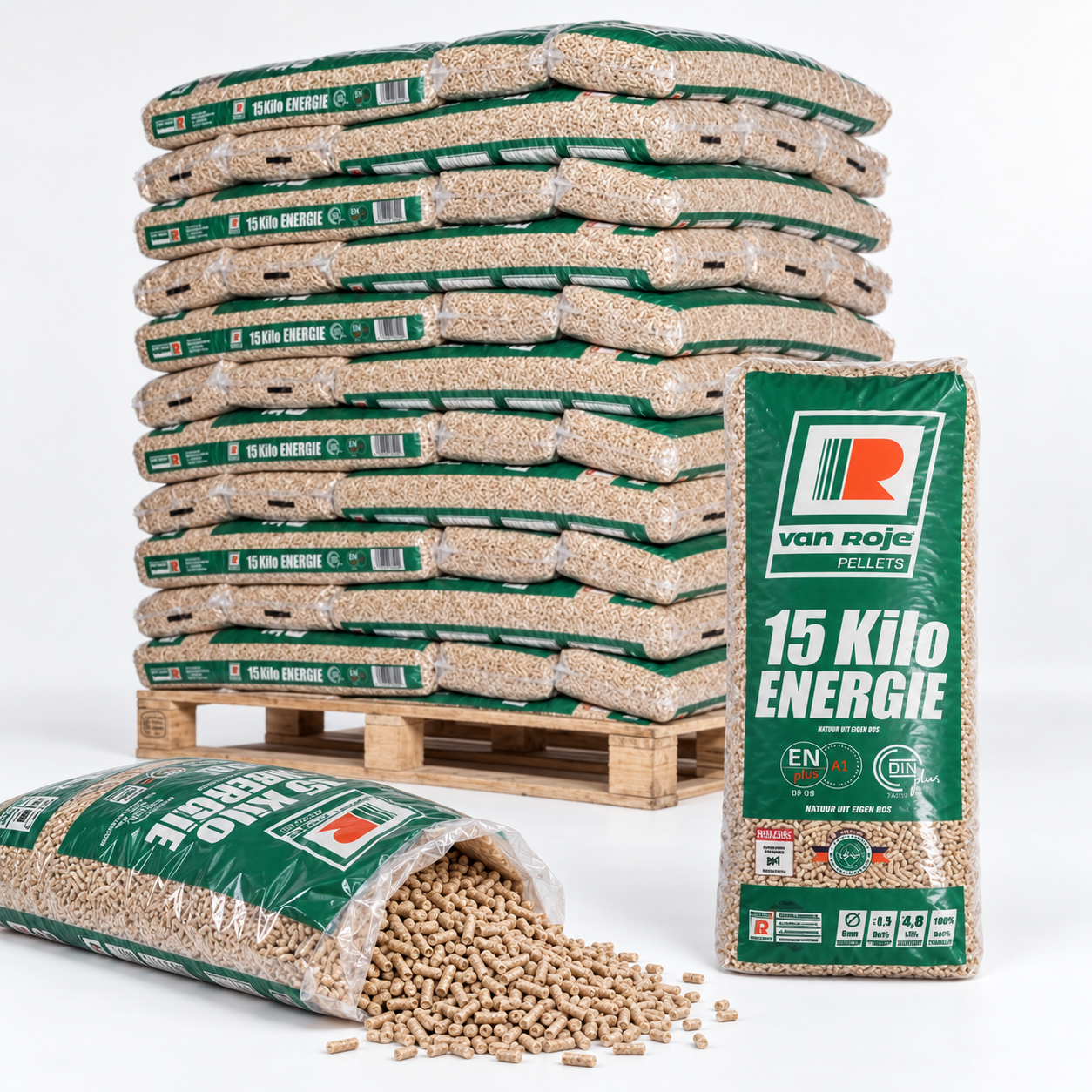 Van Roje Holzpellets Palette mit 65 Säcken à 15 kg (975 kg) – 100 % Nadelholz, ENplus A1, DINplus und PEFC – Bild 4