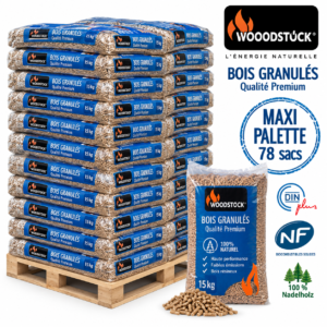WOODSTOCK Holzpellets Palette mit 78 Säcken – 100 % Nadelholz, DINplus und NF, Heizwert 4,8–5,3 kWh/kg