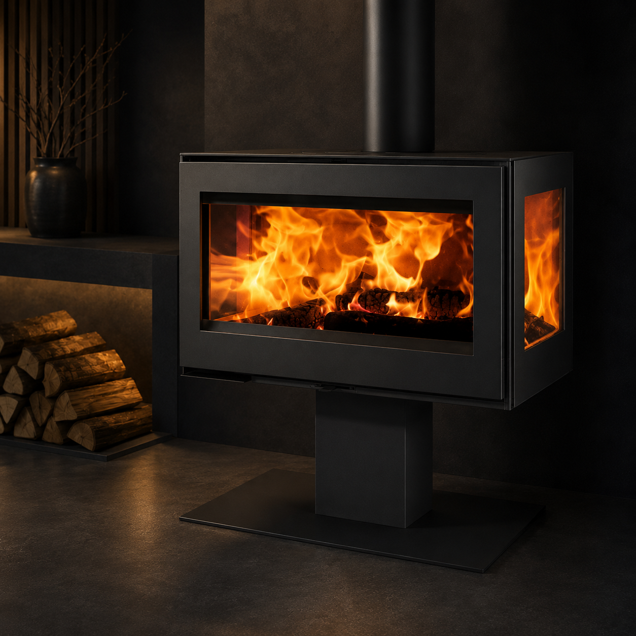 Panadero Harmonie 3V Kaminofen 7,9 kW – Stahl Schwarz Metallic, breite Bauform mit großem Sichtfenster – Bild 6