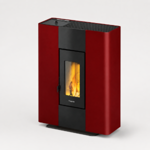 Freepoint Atri Pelletofen 4,9 kW – Bordeaux, extra flach und raumluftunabhängig mit Automatik