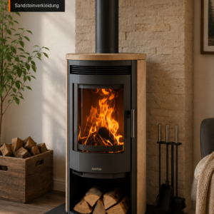 Justus Usedom 5 Kaminofen 5 kW – Schwarz mit Sandsteinverkleidung