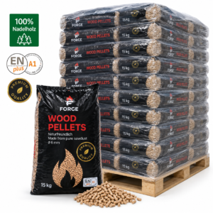 Forge Premium Holzpellets Palette mit 84 Säcken à 15 kg (1260 kg) – 100 % Nadelholz, ENplus A1