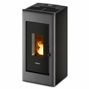 Freepoint One Airtight Pelletofen 7 kW – Stahl Titangrau, raumluftunabhängig mit Fernbedienung