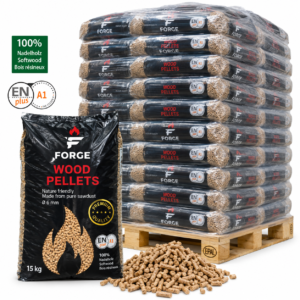 Forge Premium Holzpellets Palette mit 84 Säcken à 15 kg (1260 kg) – 100 % Nadelholz, ENplus A1