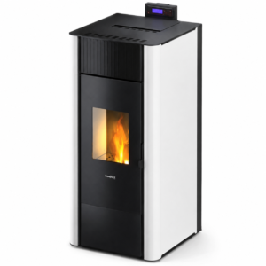 Freepoint Tesis wasserführender Pelletofen 22,8 kW – Weiß, für große Wohnbereiche mit Fernbedienung