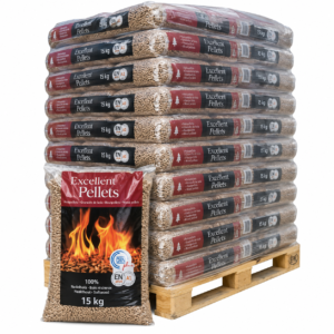 Excellent Holzpellets Palette mit 77 Säcken à 15 kg (1.155 kg) – 100 % Nadelholz, ENplus A1 und DINplus