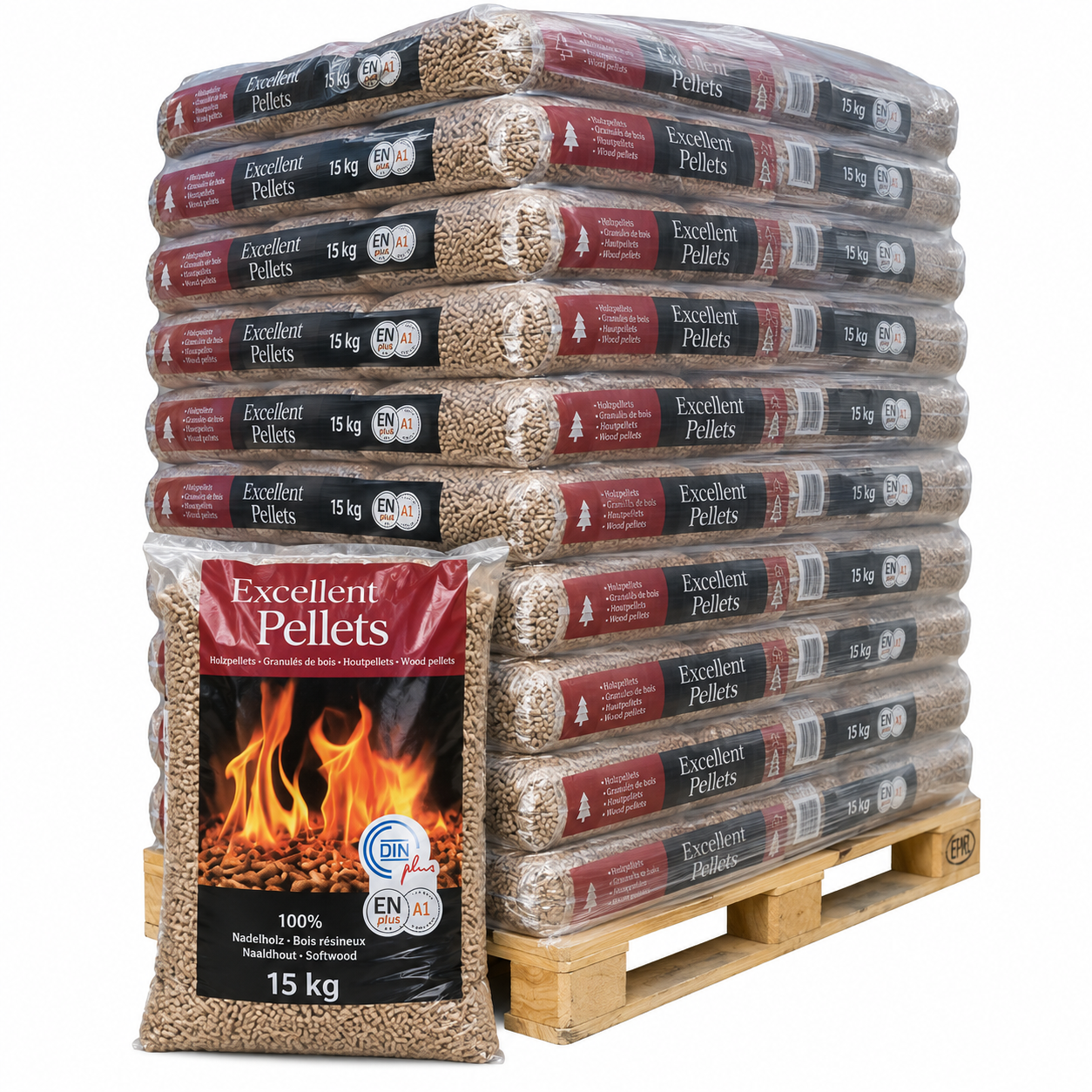 Pellet Excellent Holzpellets Palette mit 65 Säcken à 15 kg (975 kg) – 100 % Nadelholz, ENplus A1 und DINplus – Bild 2
