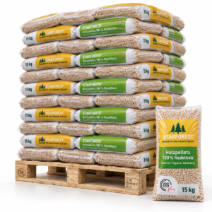 Starforest Holzpellets Palette mit 70 Säcken à 15 kg (1.050 kg) – 100 % Nadelholz, DINplus, über 5 kWh/kg