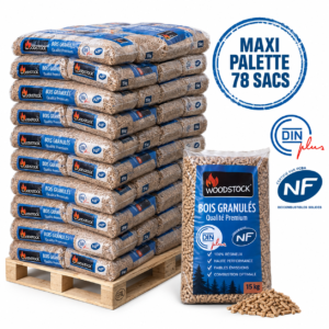 WOODSTOCK Holzpellets Palette mit 78 Säcken – 100 % Nadelholz, DINplus und NF, Heizwert 4,8–5,3 kWh/kg
