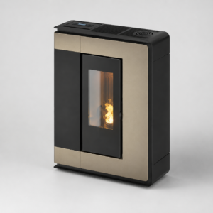 Freepoint Arco extra flacher Pelletofen 7 kW – Bronze, raumluftunabhängig mit Automatik