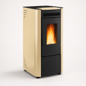 Firefix Ketty Pelletofen 6,3 kW – Schwarz-Beige, Zeitbrand mit Scheibenspülung