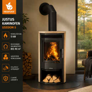 Justus Usedom 5 Kaminofen 5 kW – Schwarz mit Sandsteinverkleidung
