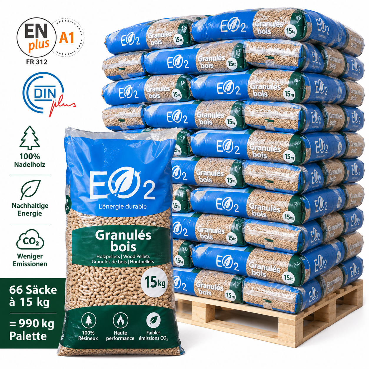 Butagaz Holzpellets Palette mit 66 Säcken à 15 kg – aus Sägemehl und Holzspänen, ohne Additive – Bild 4