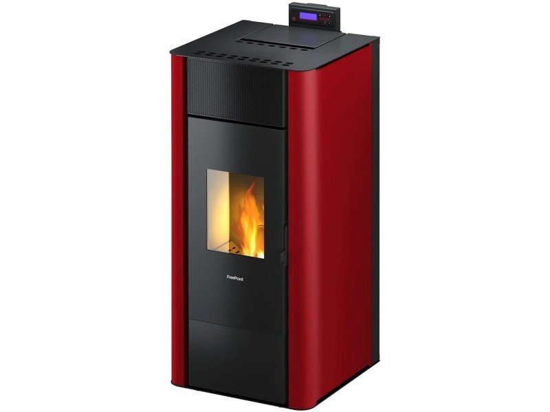 Freepoint Tesis wasserführender Pelletofen 22,8 kW – Bordeaux, für große Wohnbereiche mit Fernbedienung