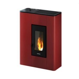 Freepoint Atri Pelletofen 4,9 kW – Bordeaux, extra flach und raumluftunabhängig mit Automatik