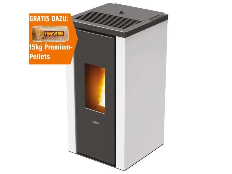 PEGASO Vera Pelletofen 7 kW – Stahl Weiß mit Gussbrennraum und Automatik