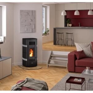 Justus Sia Pelletofen 8 kW – Schwarz-Grau, modern mit Vollautomatik und Fernbedienung