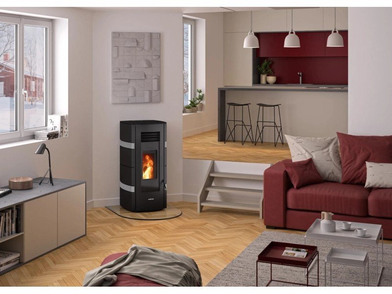 Justus Sia Pelletofen 8 kW – Schwarz-Grau, modern mit Vollautomatik und Fernbedienung – Bild 3