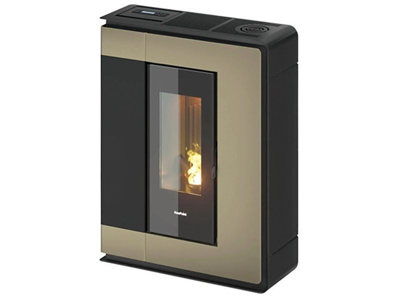 Freepoint Arco extra flacher Pelletofen 7 kW – Bronze, raumluftunabhängig mit Automatik