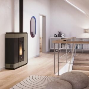 Freepoint Arco extra flacher Pelletofen 7 kW – Bronze, raumluftunabhängig mit Automatik