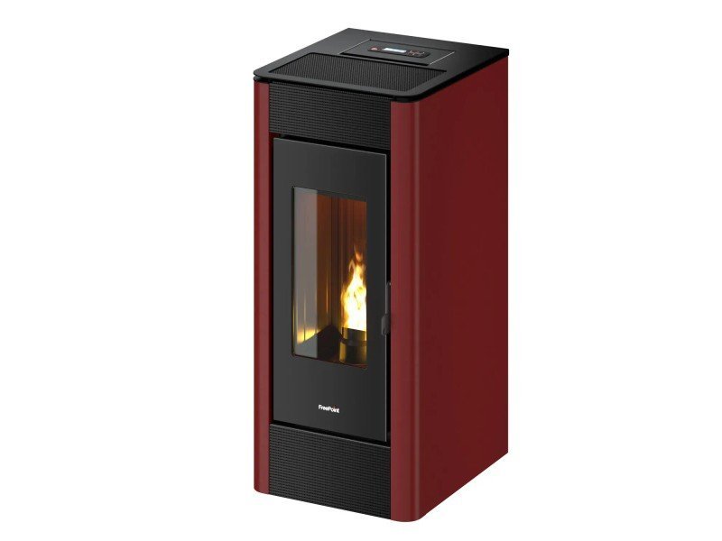 Freepoint INDA Pelletofen 10,5 kW – Bordeaux, Vollautomatik mit Guss-Brennraum